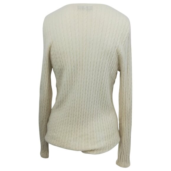 Lands End 100% Cashmere Cable Knit Crew Neck Sweater Size L Cream Lightweight - Picture 6 of 9